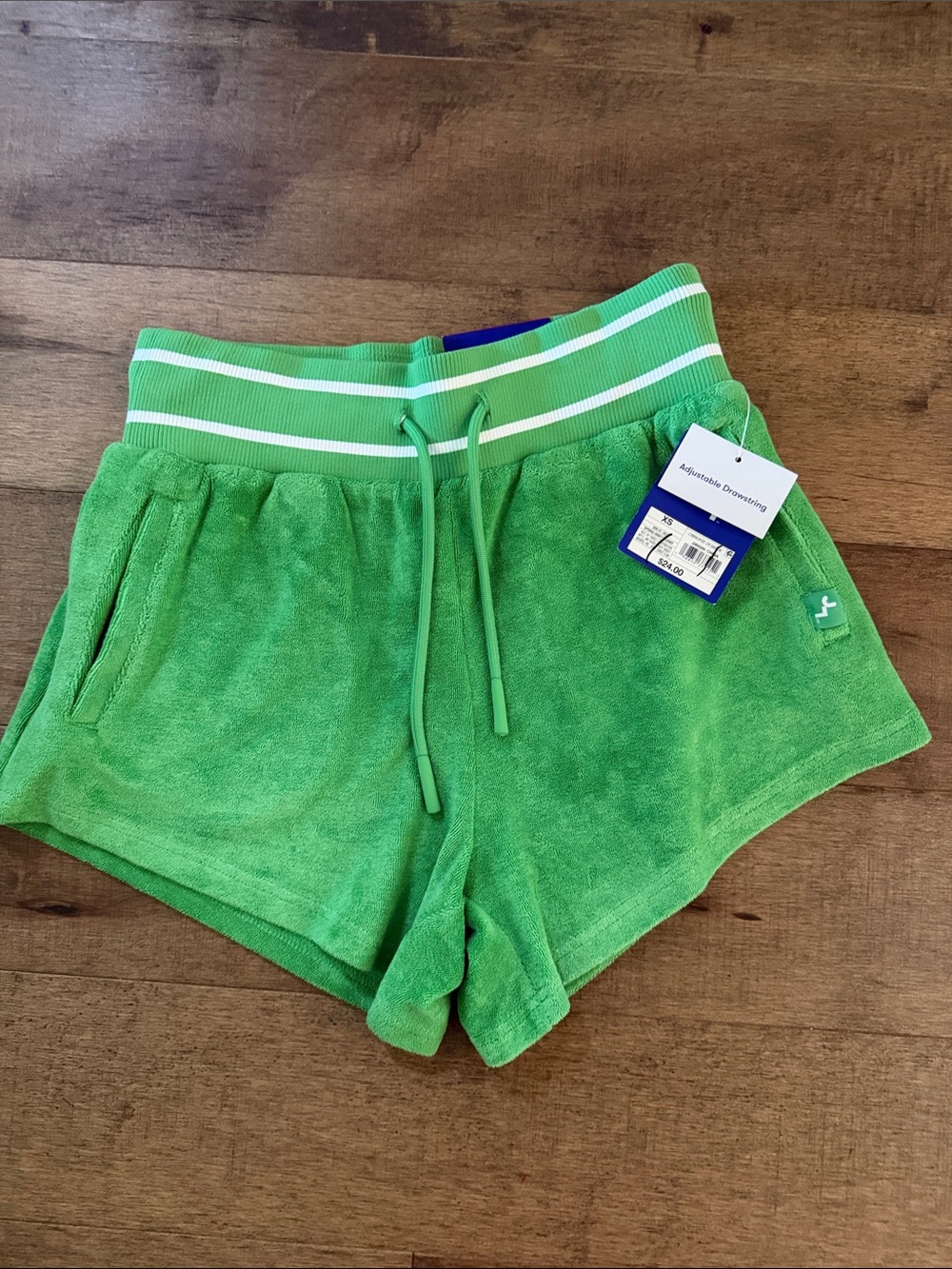 JoyLab Bright Green Terry Drawstring Athletic Shorts with White Stripe Waistband